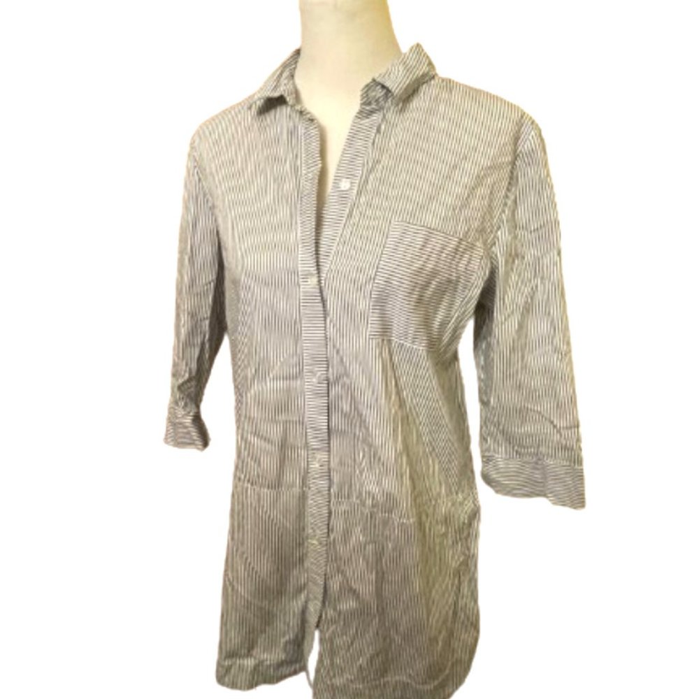 Pin striped button down tunic M
